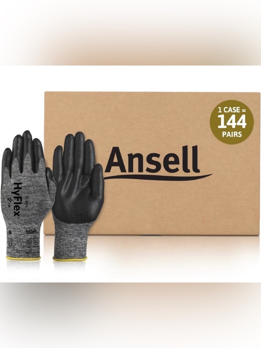 144 Pairs Ansell HyFlex 11‑801 Gloves Size 10(XL)